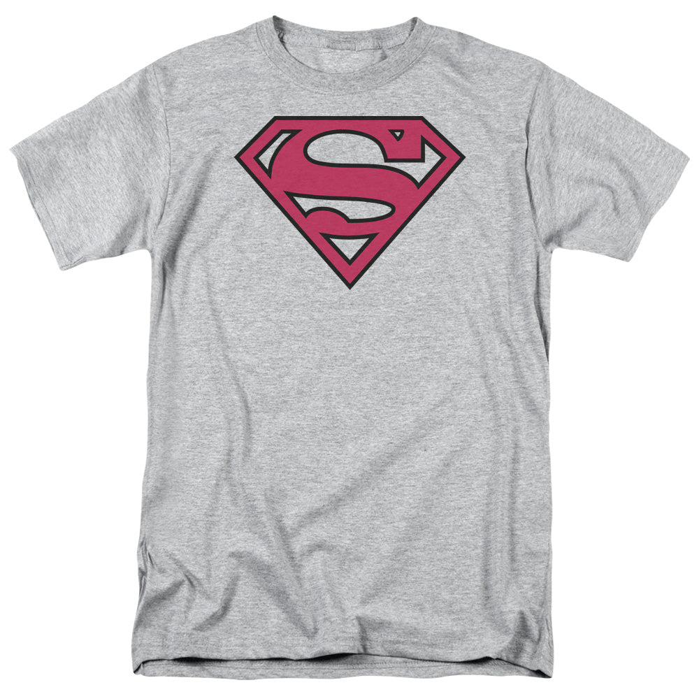 SUPERMAN/RED & BLACK SHIELD - S/S ADULT 18/1 - ATHLETIC HEATHER