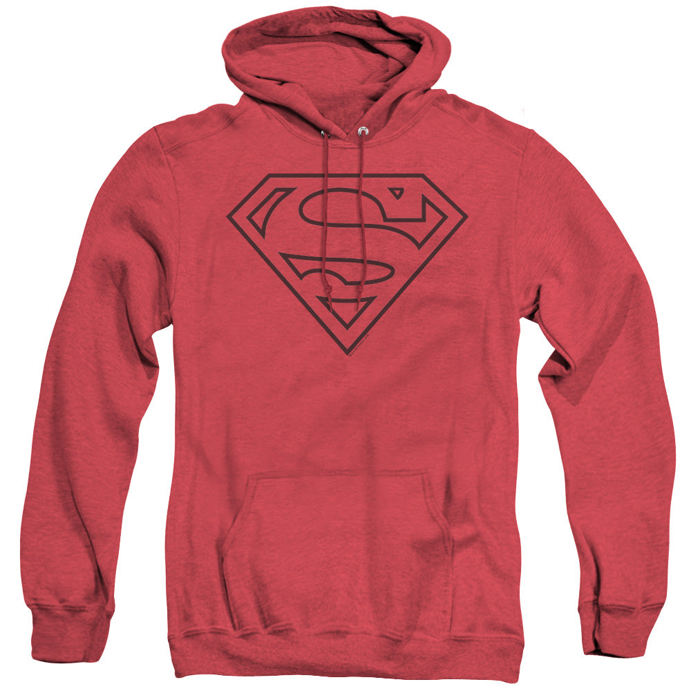 SUPERMAN/RED & BLACK SHIELD - ADULT HEATHER HOODIE - RED