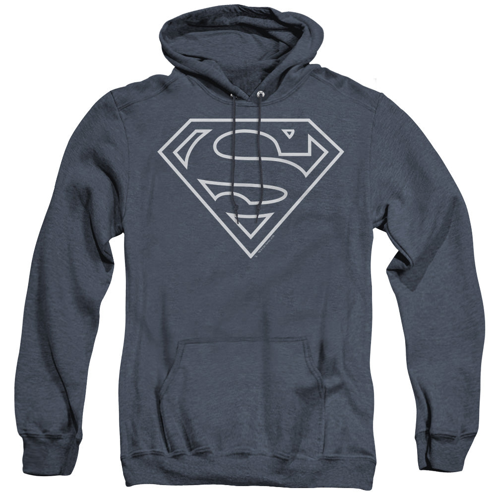 SUPERMAN/NAVY & WHITE SHIELD - ADULT HEATHER HOODIE - NAVY