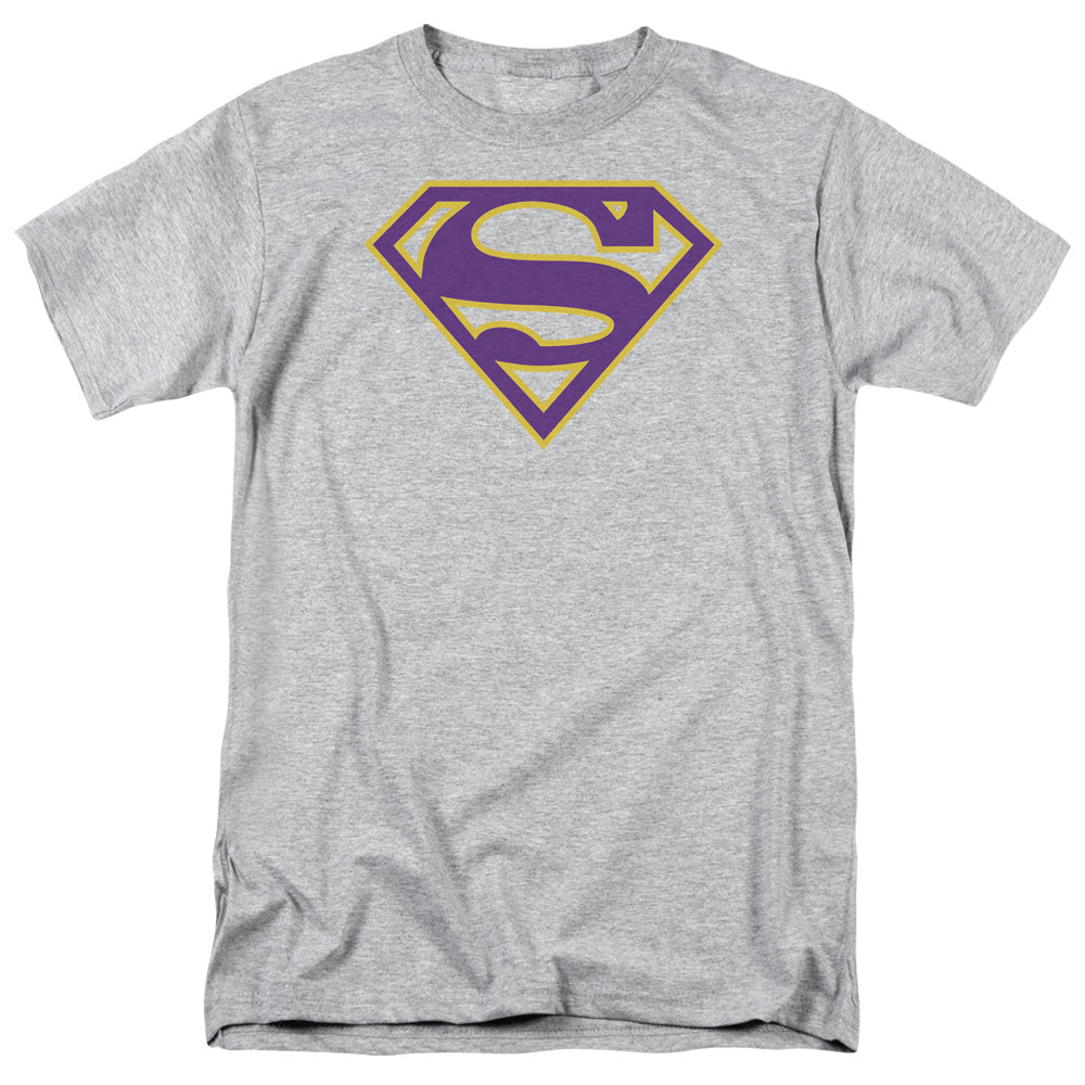 SUPERMAN/PURPLE & GOLD SHIELD - S/S ADULT 18/1 - ATHLETIC HEATHER