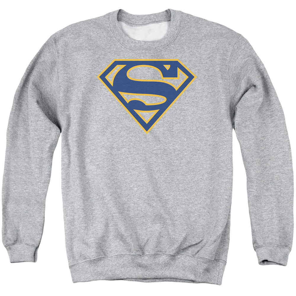 SUPERMAN/NAVY & ORANGE SHIELD - ADULT CREWNECK SWEATSHIRT - ATHLETIC HEATHER