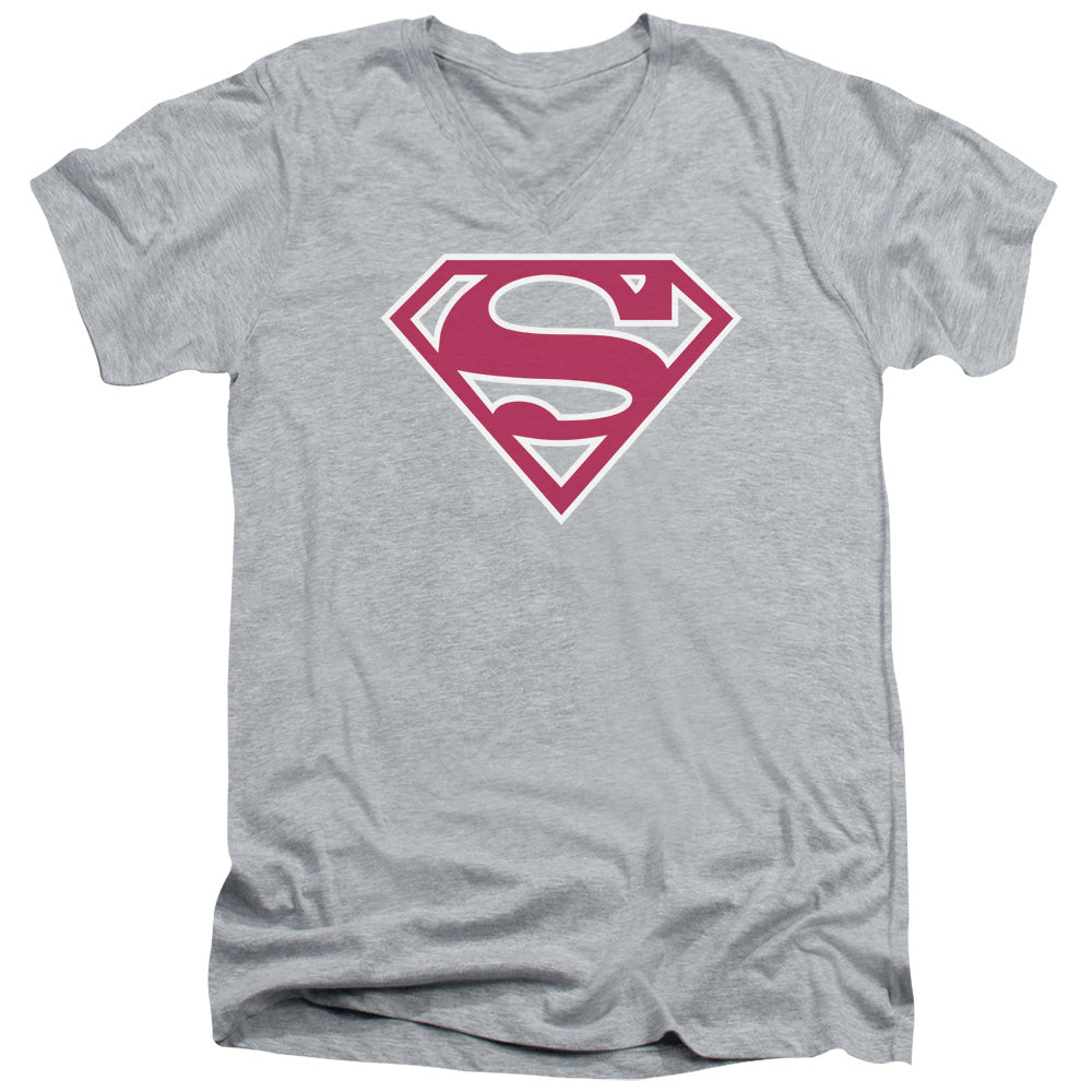 SUPERMAN/RED & WHITE SHIELD - S/S ADULT V-NECK 30/1 - ATHLETIC HEATHER