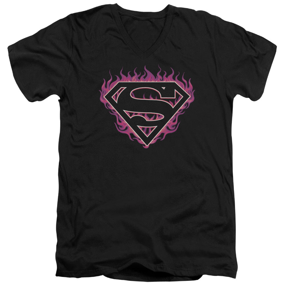 SUPERMAN/FUCHSIA FLAMES - S/S ADULT V-NECK 30/1 - BLACK
