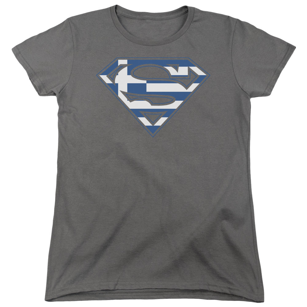 SUPERMAN/GREEK SHIELD - S/S WOMENS TEE - CHARCOAL