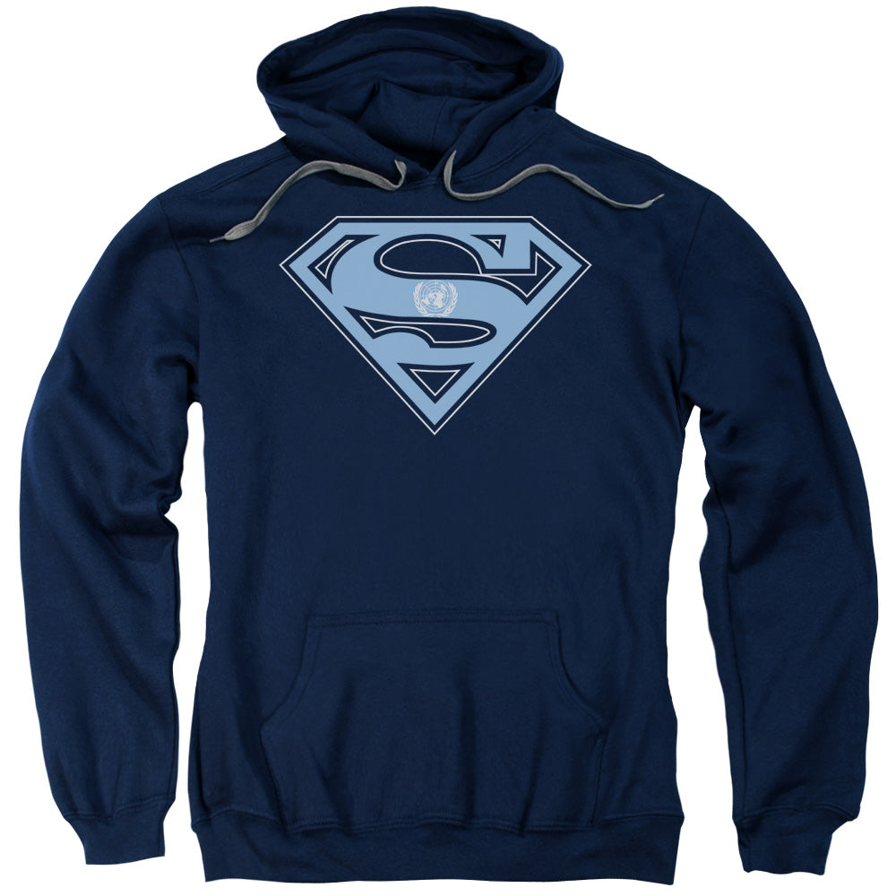SUPERMAN/U N SHIELD - ADULT PULLOVER HOODIE - NAVY