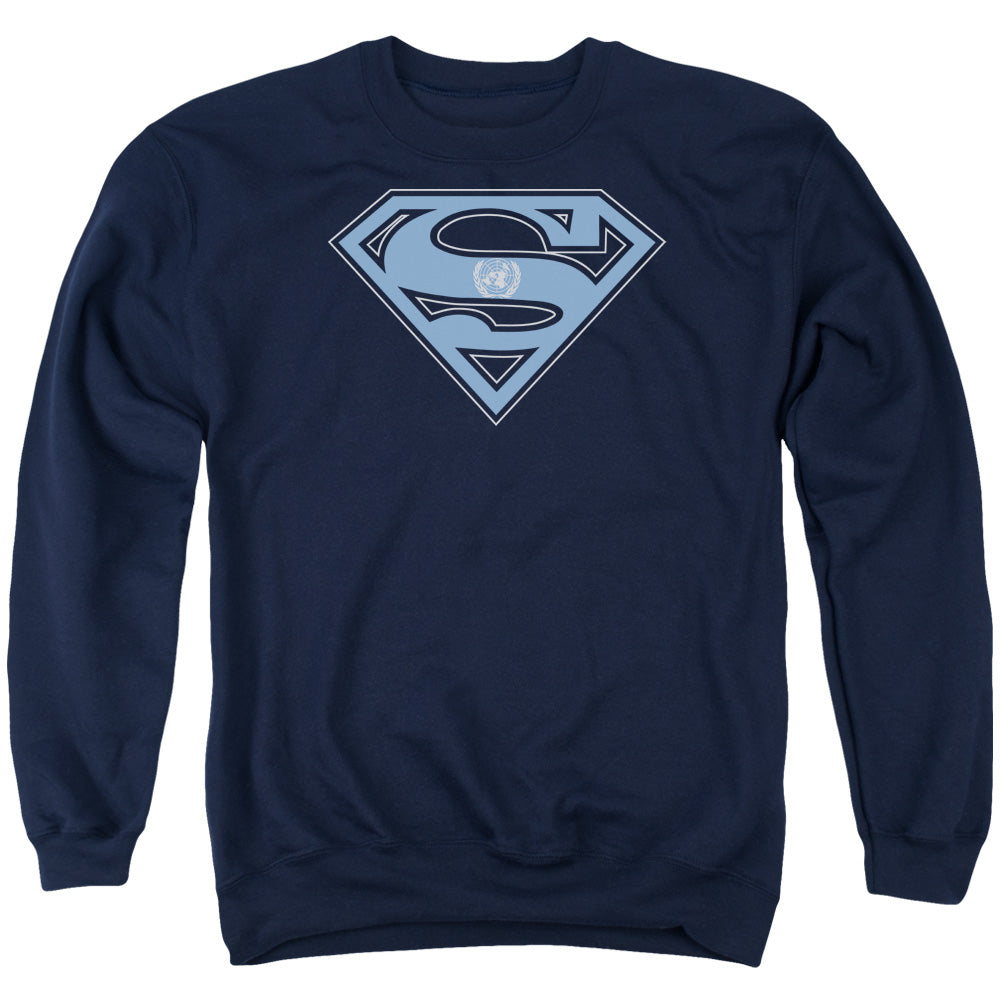 SUPERMAN/U N SHIELD - ADULT CREWNECK SWEATSHIRT - NAVY