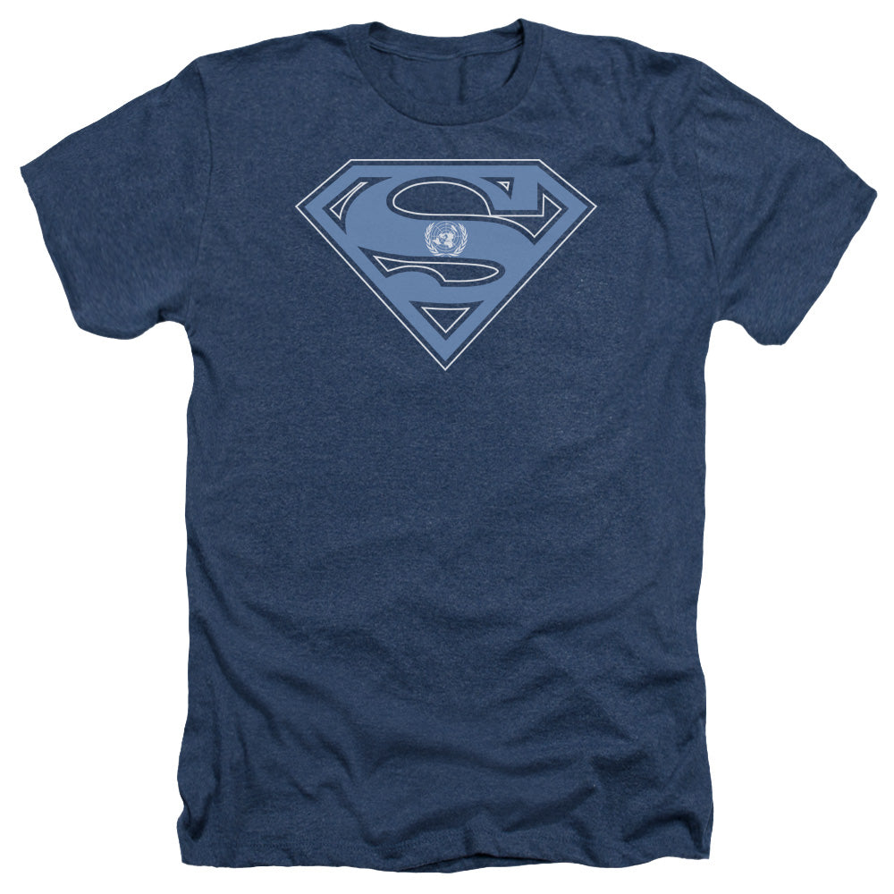 SUPERMAN/U N SHIELD - ADULT HEATHER - NAVY