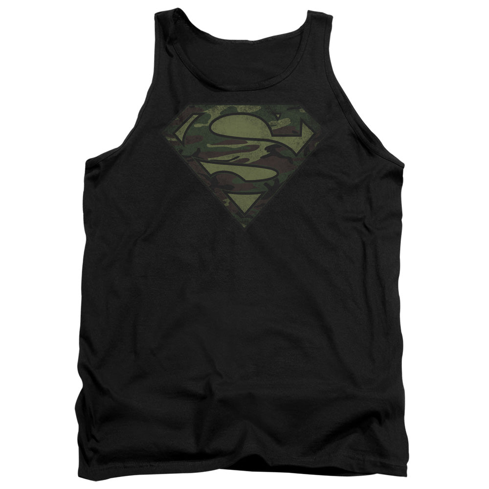 SUPERMAN/CAMO LOGO DISTRESSED - ADULT TANK - BLACK