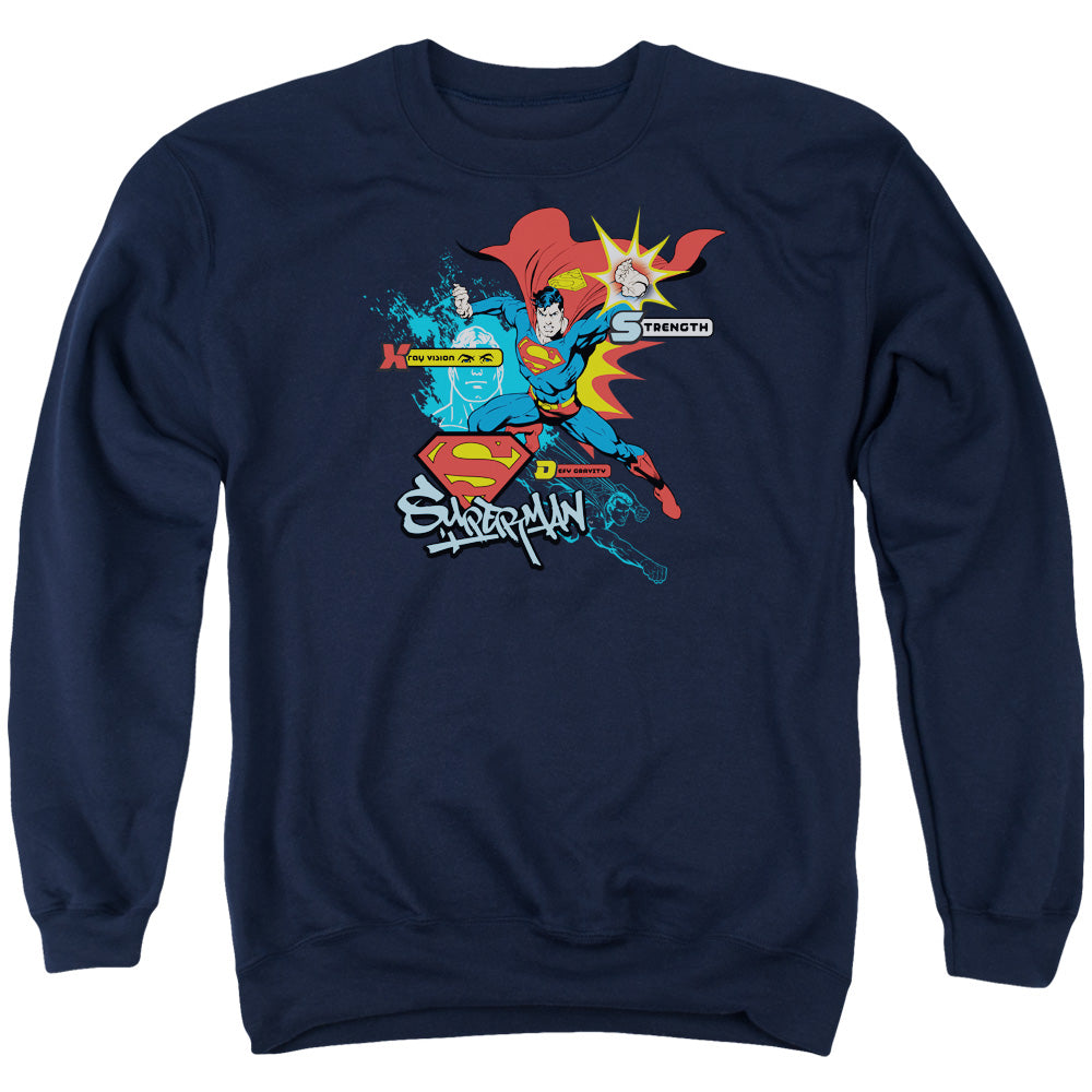 SUPERMAN/ABILITIES - ADULT CREWNECK SWEATSHIRT - NAVY