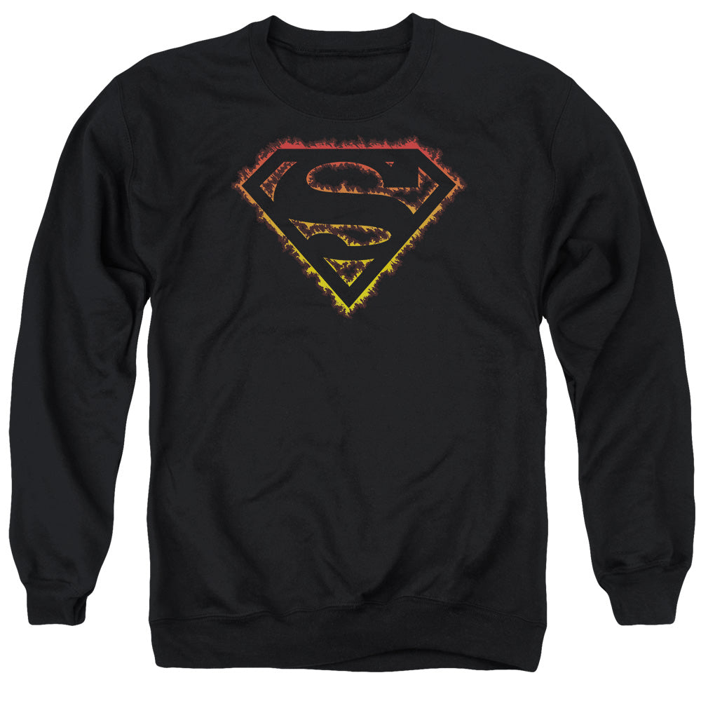SUPERMAN/FLAME OUTLINED LOGO - ADULT CREWNECK SWEATSHIRT - BLACK