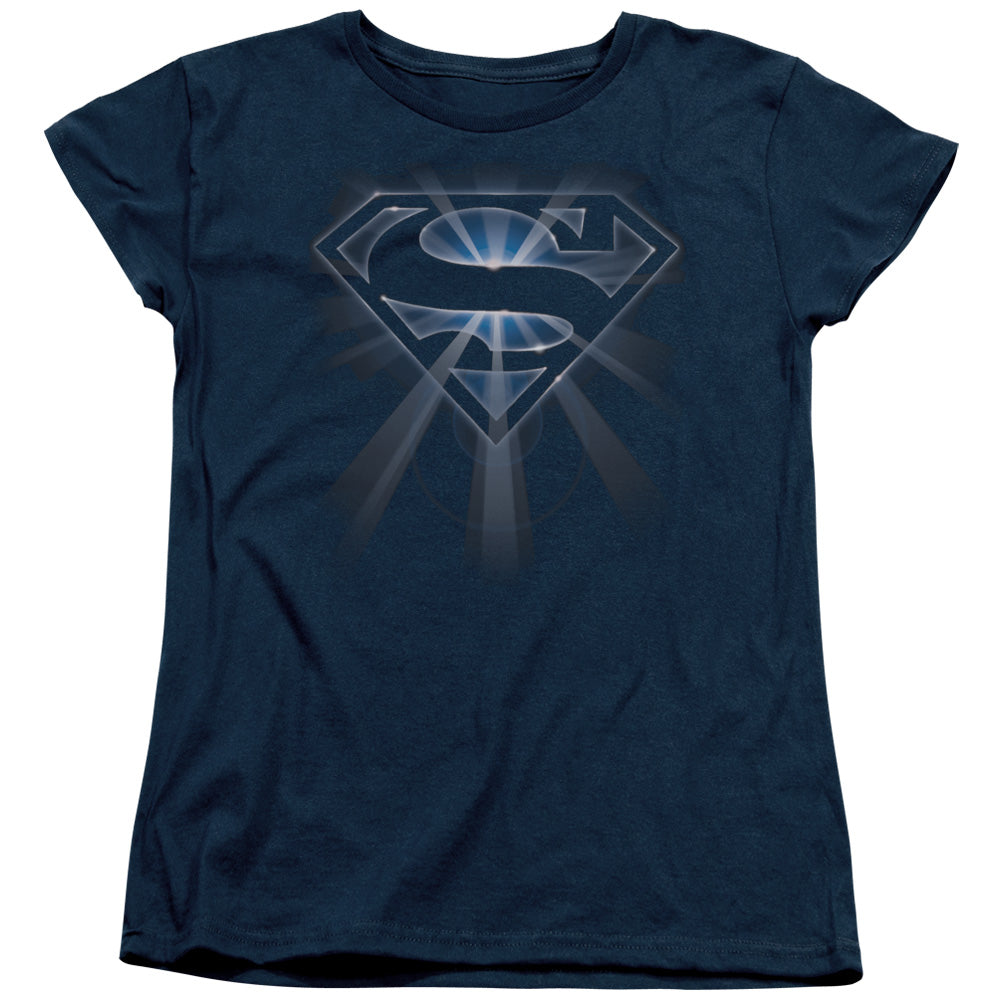 SUPERMAN/GLOWING SHIELD - S/S WOMENS TEE - NAVY