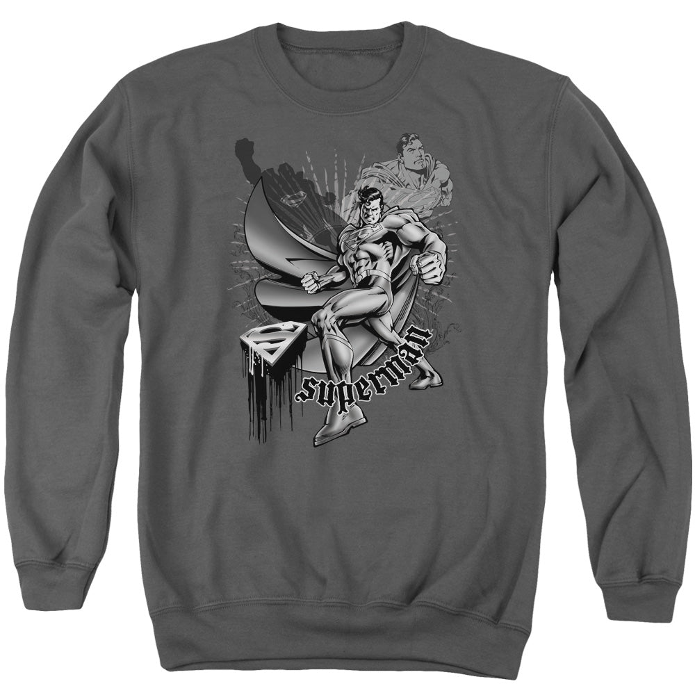 SUPERMAN/FIGHT AND FLIGHT - ADULT CREWNECK SWEATSHIRT - CHARCOAL