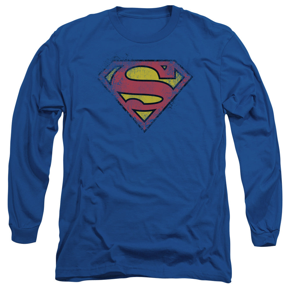SUPERMAN/DESTROYED SUPES LOGO - L/S ADULT 18/1 - ROYAL BLUE