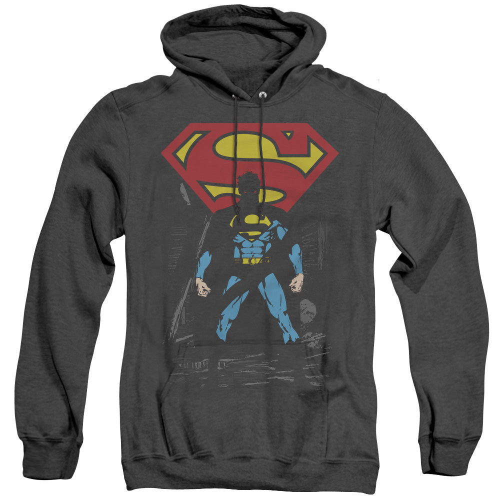 SUPERMAN/DARK ALLEY - ADULT HEATHER HOODIE - BLACK