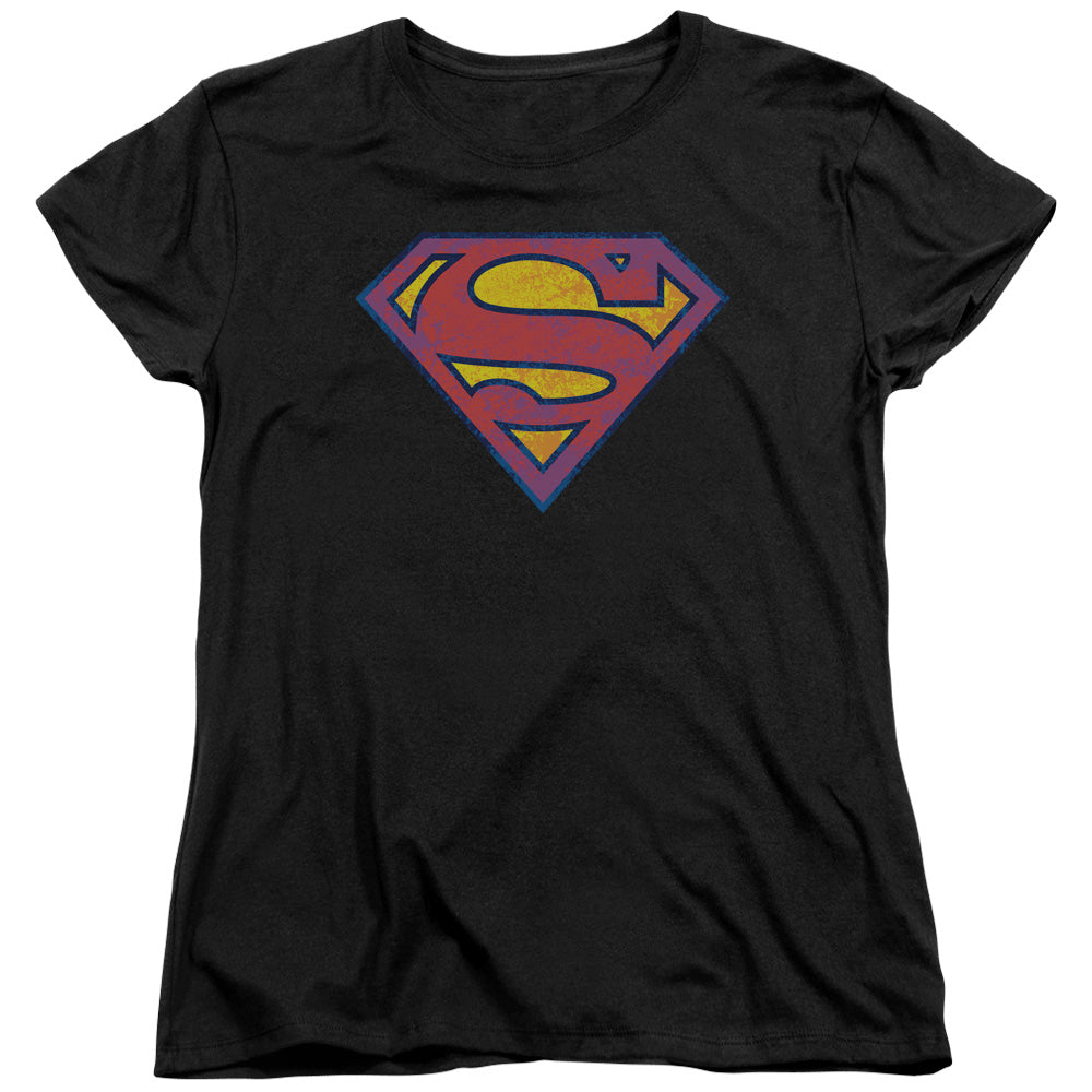SUPERMAN/SM NEON DISTRESS LOGO - S/S WOMENS TEE - BLACK