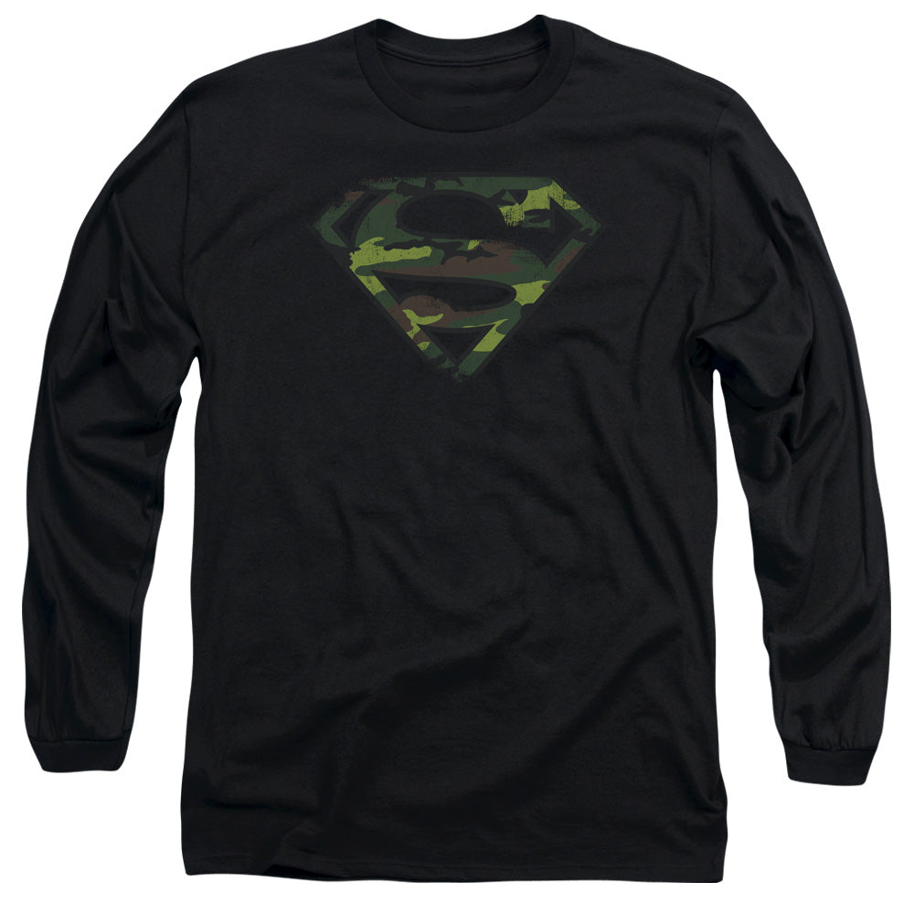 SUPERMAN/DISTRESSED CAMO SHIELD -  L/S ADULT 18/1  - BLACK