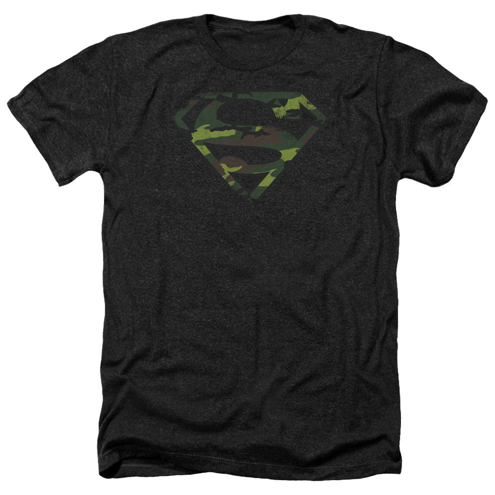SUPERMAN/DISTRESSED CAMO SHIELD - ADULT HEATHER - BLACK