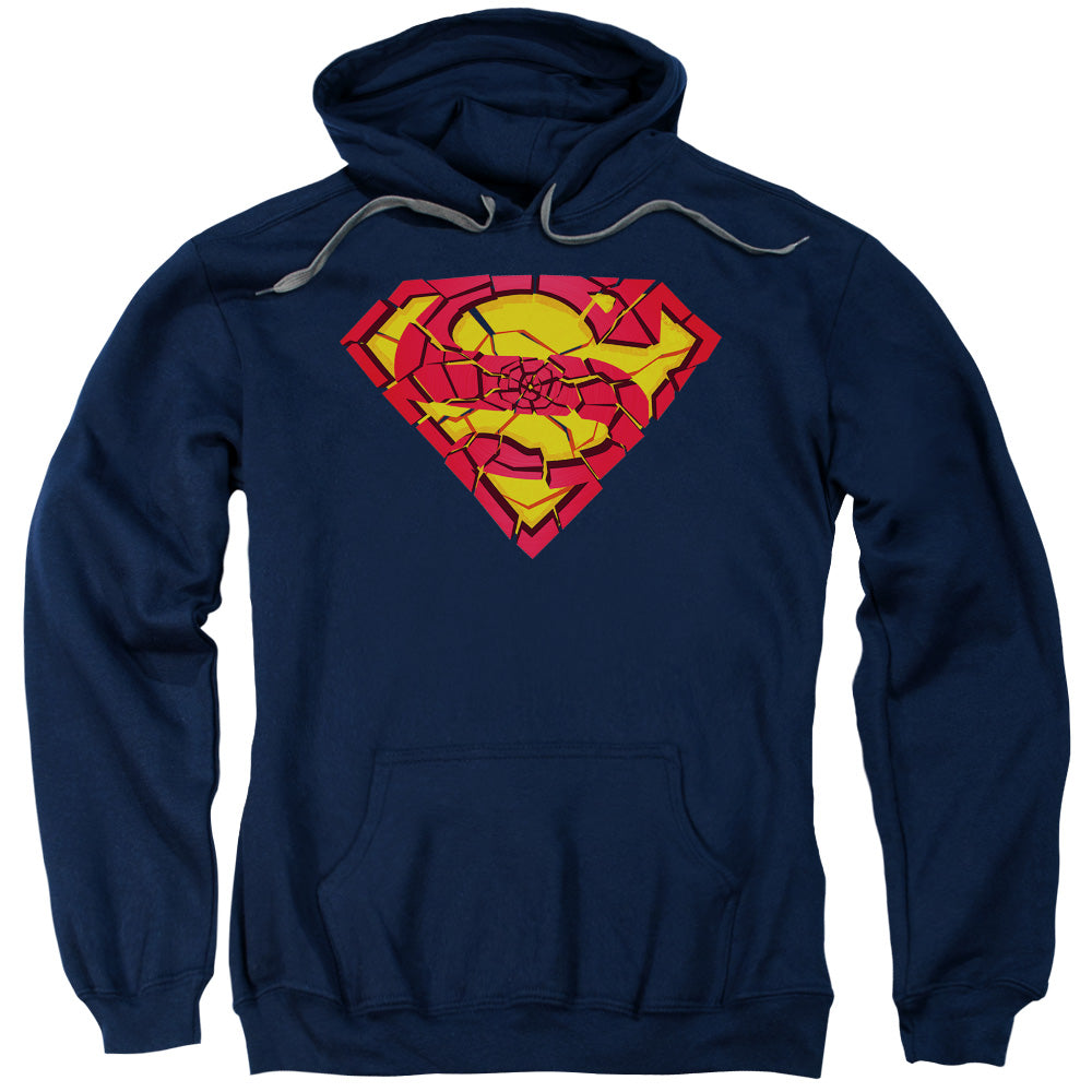 SUPERMAN/SHATTERED SHIELD - ADULT PULLOVER HOODIE - NAVY
