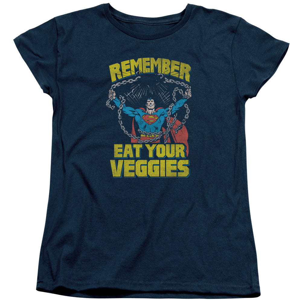 SUPERMAN/VEGGIE POWER - S/S WOMENS TEE - NAVY