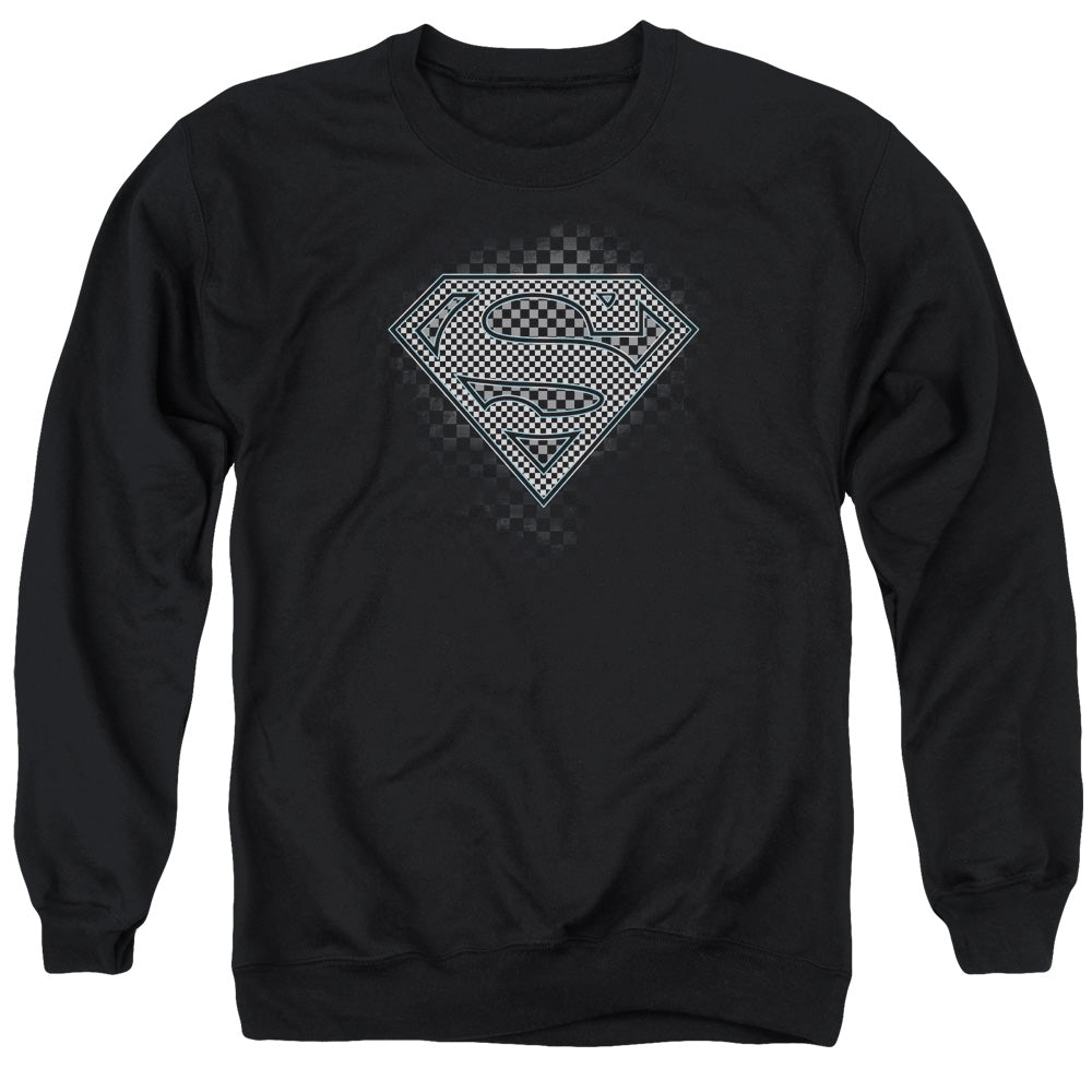 SUPERMAN/CHECKERBOARD - ADULT CREWNECK SWEATSHIRT - BLACK