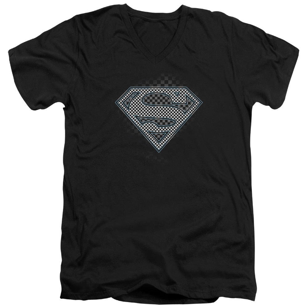 SUPERMAN/CHECKERBOARD - S/S ADULT V-NECK 30/1 - BLACK