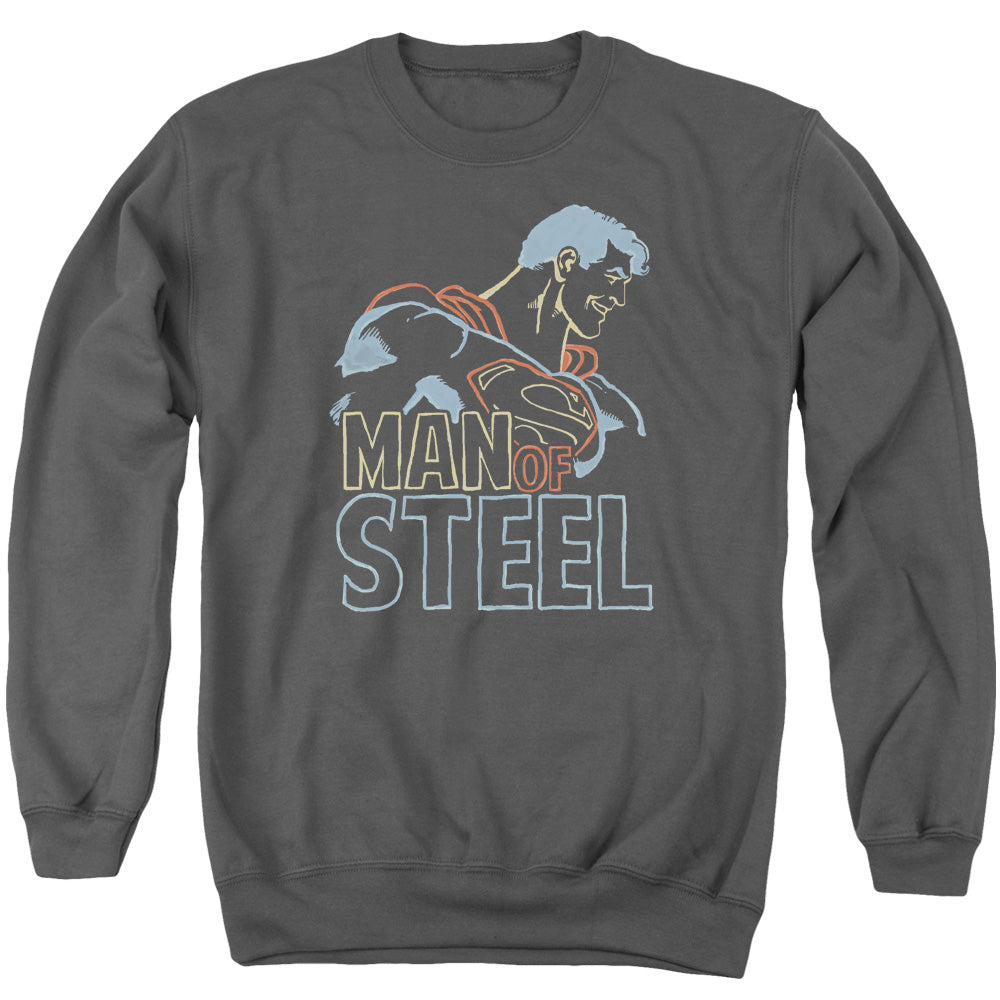 SUPERMAN/COLORED LINES - ADULT CREWNECK SWEATSHIRT - CHARCOAL