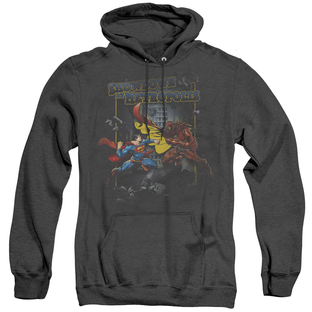 SUPERMAN/SHOWDOWN - ADULT HEATHER HOODIE - BLACK