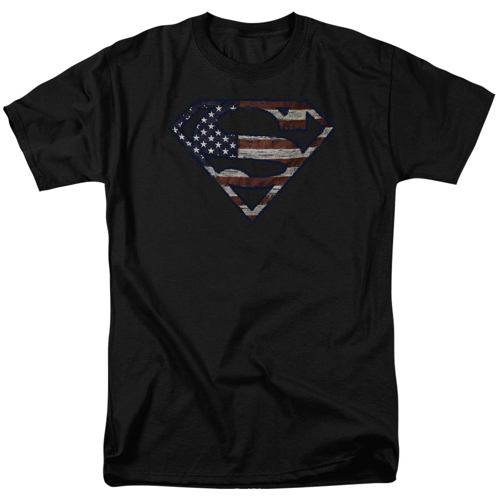 SUPERMAN/WARTORN FLAG - S/S ADULT 18/1 - BLACK