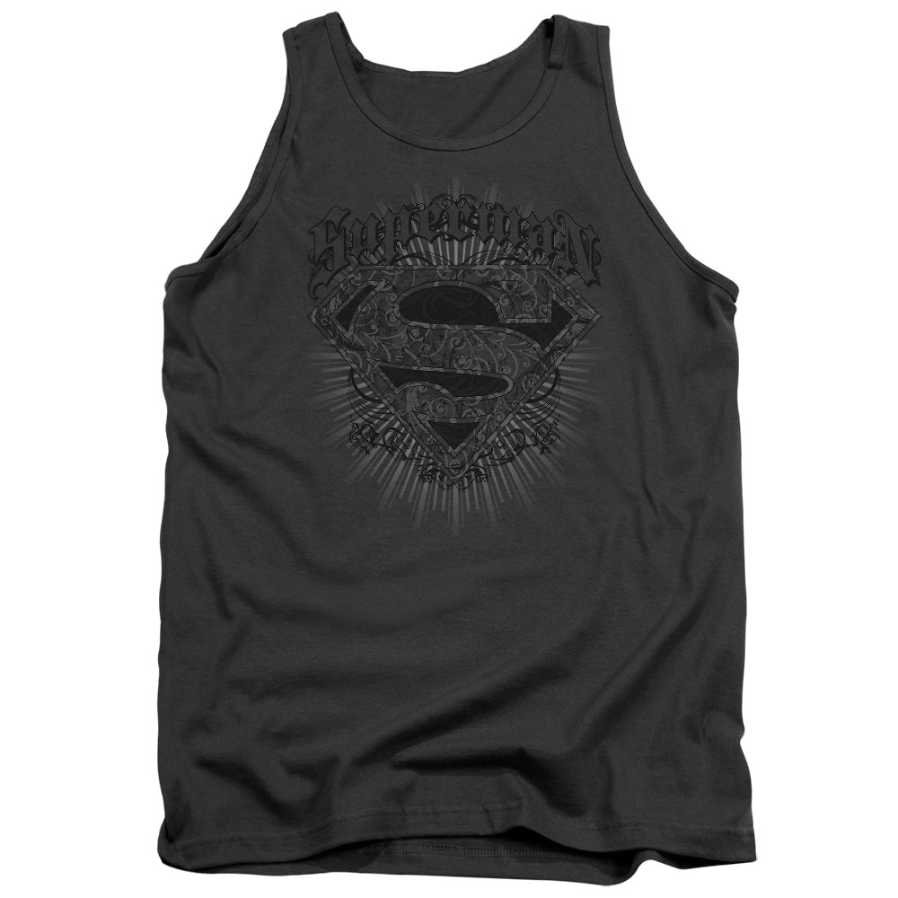 SUPERMAN/SCROLLING SHIELD - ADULT TANK - CHARCOAL