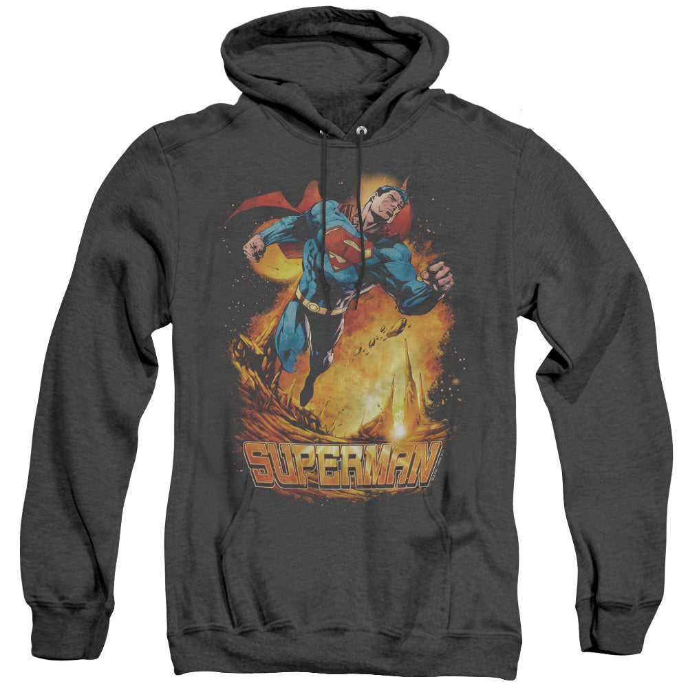 SUPERMAN/SPACE CASE - ADULT HEATHER HOODIE - BLACK