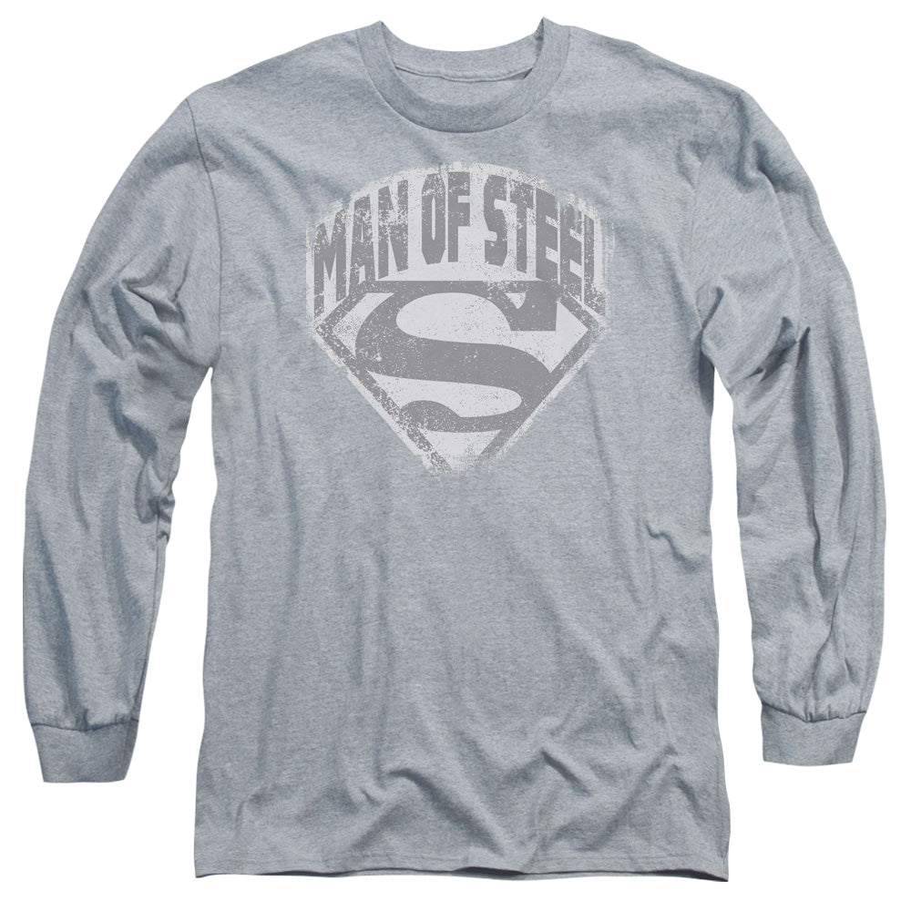 SUPERMAN/MAN OF STEEL SHIELD - L/S ADULT 18/1 - ATHLETIC HEATHER