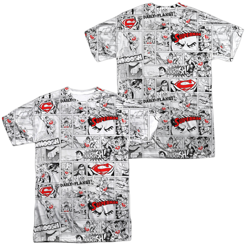 SUPERMAN/COMIC PAGE ALL OVER (FRONT/BACK PRINT) -  S/S ADULT POLY CREW - MULTI