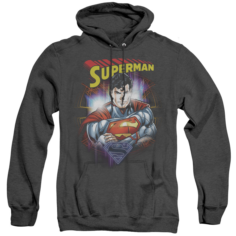 SUPERMAN/GLAM - ADULT HEATHER HOODIE - BLACK