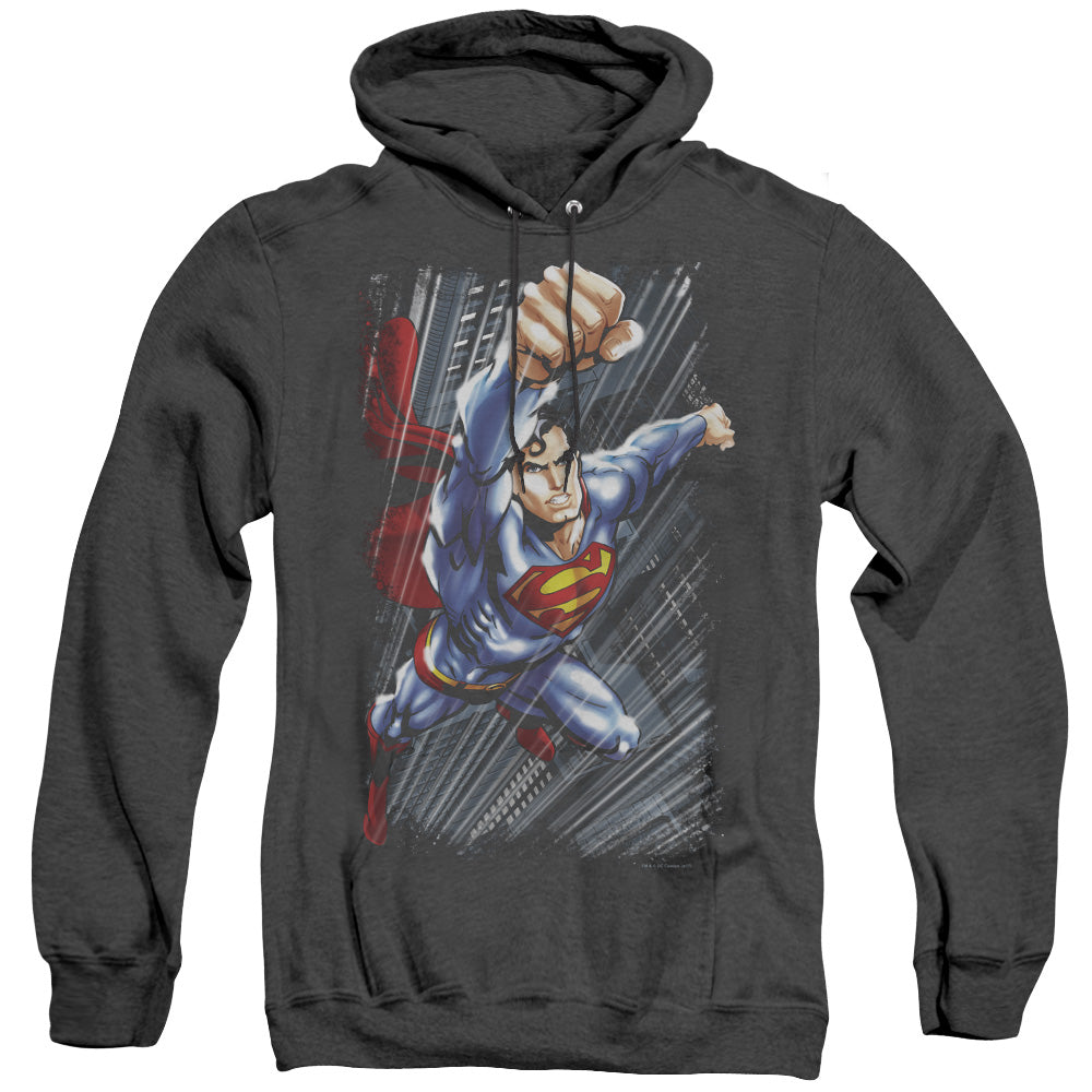 SUPERMAN/FASTER THAN - ADULT HEATHER HOODIE - BLACK