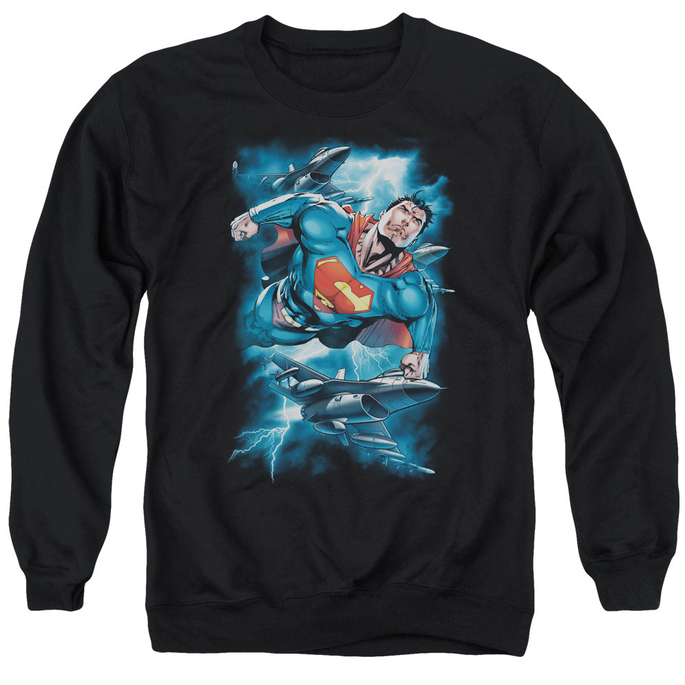 SUPERMAN/STORMY FLIGHT - ADULT CREWNECK SWEATSHIRT - BLACK