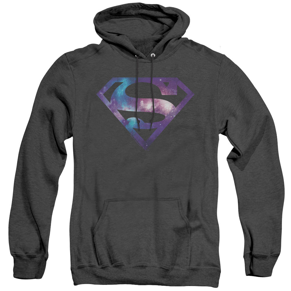 SUPERMAN/GALAXY SHIELD - ADULT HEATHER HOODIE - BLACK