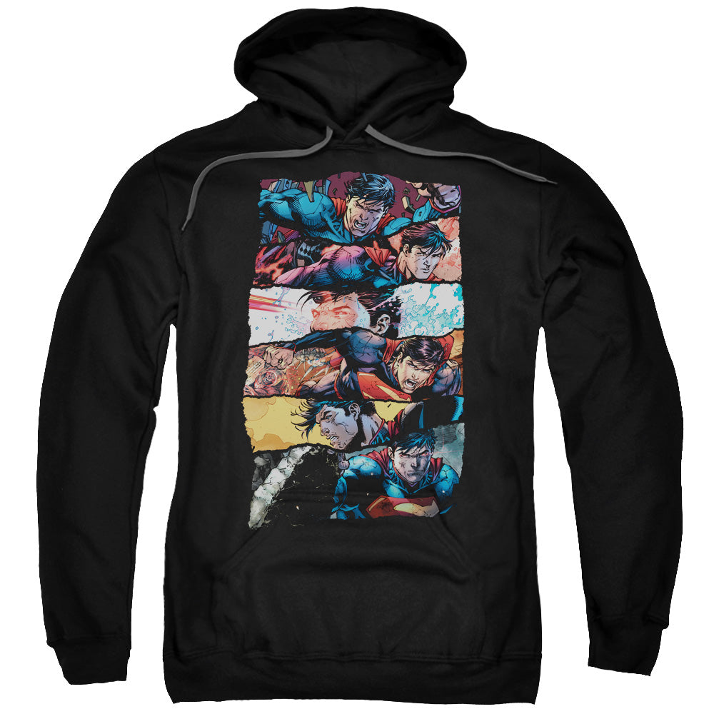 SUPERMAN/TORN COLLAGE - ADULT PULLOVER HOODIE - BLACK