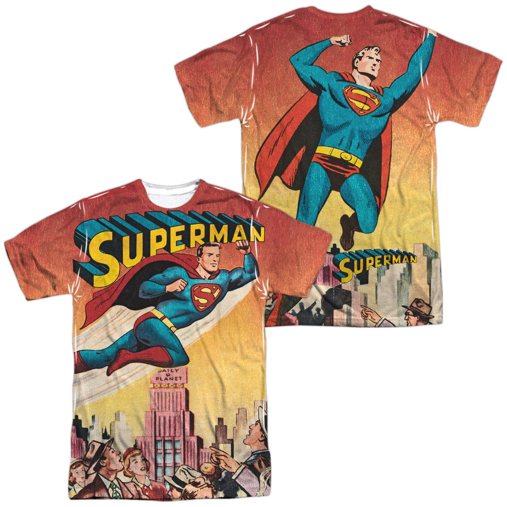SUPERMAN/CITY FLYING (FRONT/BACK PRINT) - S/S ADULT POLY CREW - MULTI