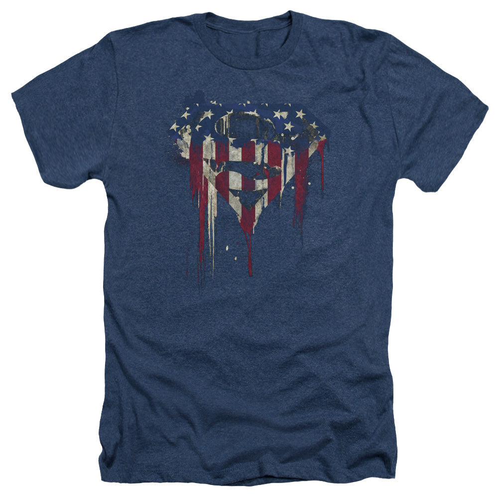 SUPERMAN/BLEEDING SHIELD - ADULT HEATHER - NAVY