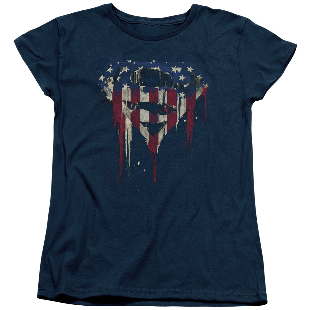 SUPERMAN/BLEEDING SHIELD - S/S WOMENS TEE - NAVY