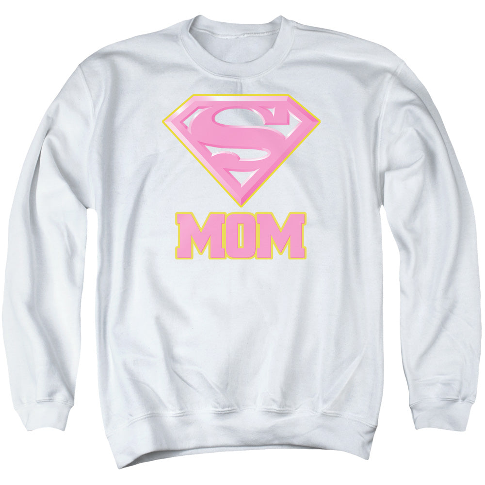 SUPERMAN/SUPER MOM PINK - ADULT CREWNECK SWEATSHIRT - WHITE