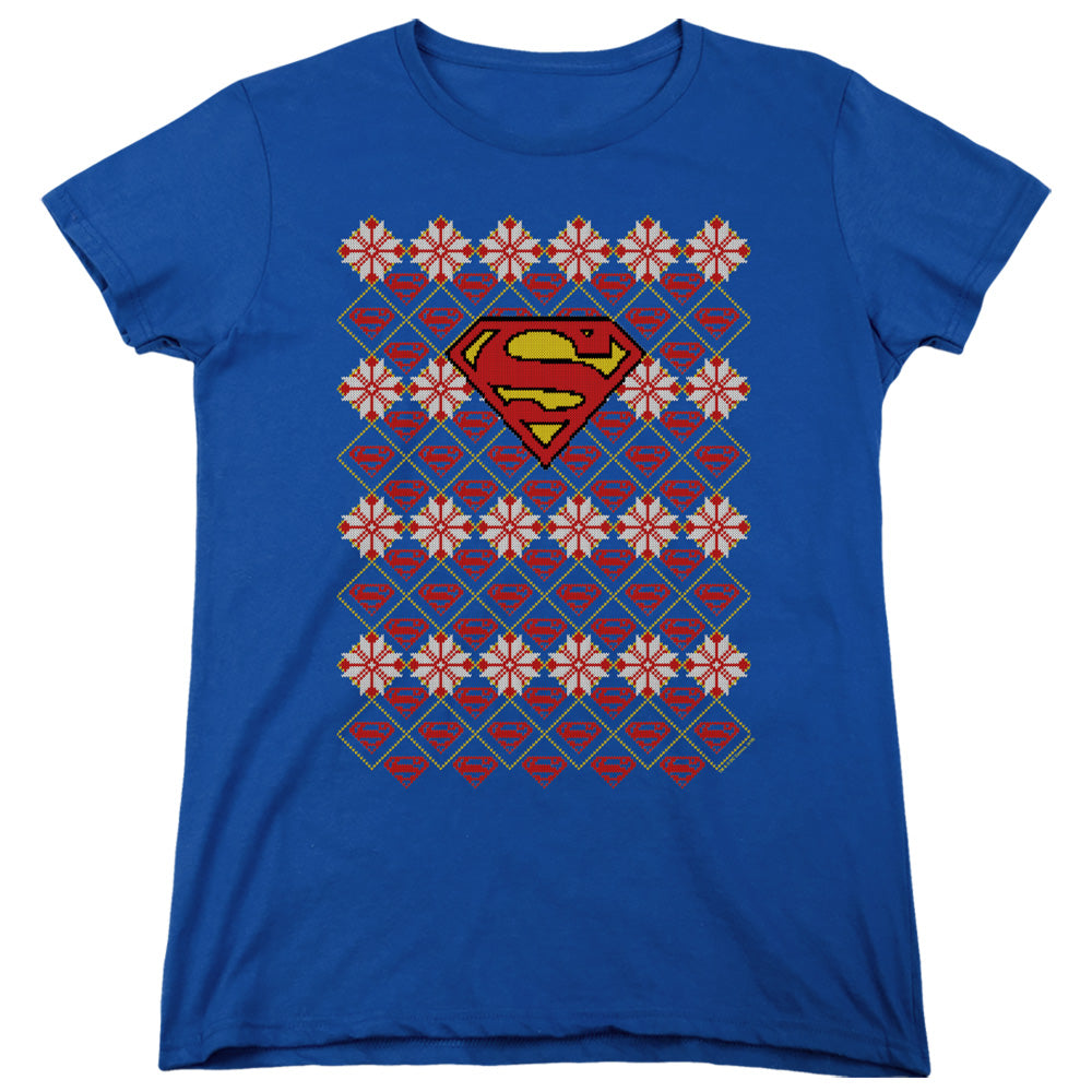 SUPERMAN/SUPERMAN CHRISTMAS SWEATER - S/S WOMENS TEE - ROYAL BLUE