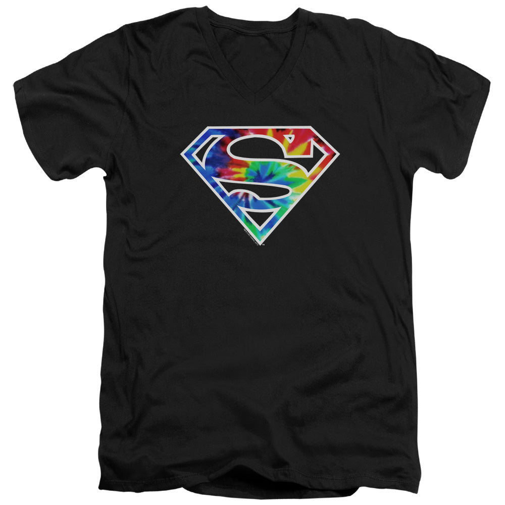 SUPERMAN/SUPERMAN TIE DYE LOGO - S/S ADULT V-NECK 30/1 - BLACK