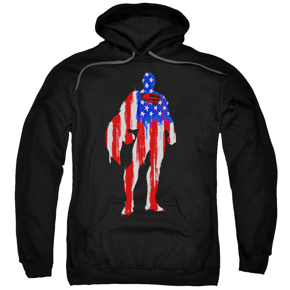 SUPERMAN/FLAG SILHOUETTE - ADULT PULLOVER HOODIE - BLACK