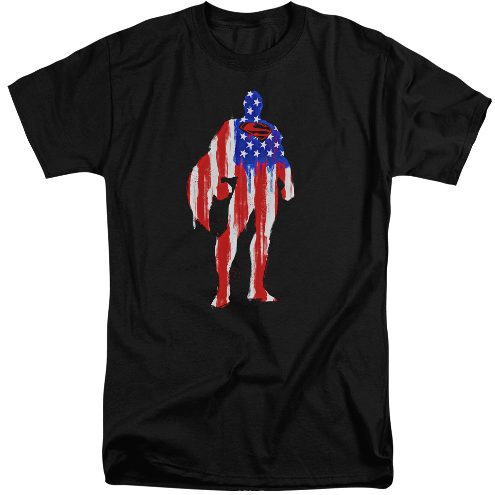 SUPERMAN/FLAG SILHOUETTE - S/S ADULT TALL 18/1 - BLACK