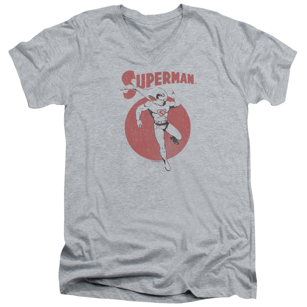 SUPERMAN/VINTAGE SPHERE - S/S ADULT V-NECK 30/1 - ATHLETIC HEATHER