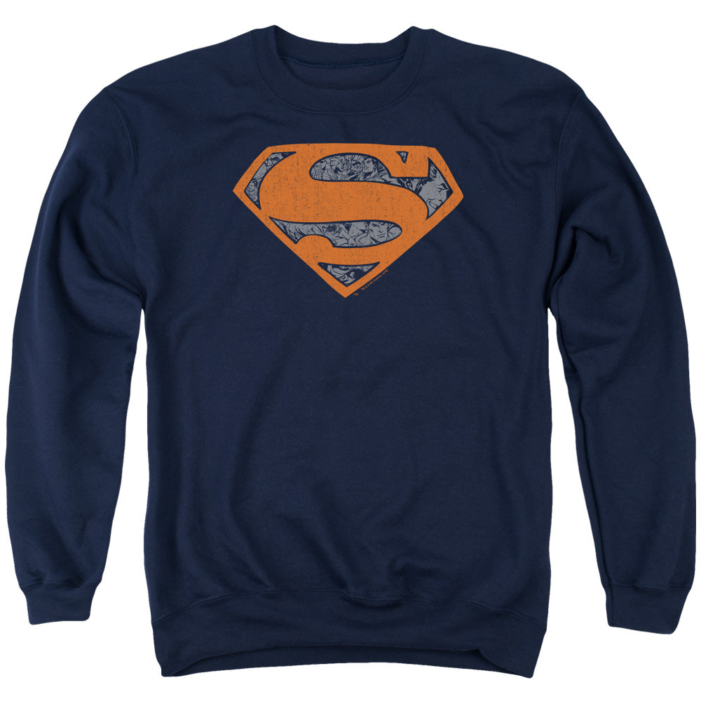 SUPERMAN/VINTAGE SHIELD COLLAGE - ADULT CREWNECK SWEATSHIRT - NAVY