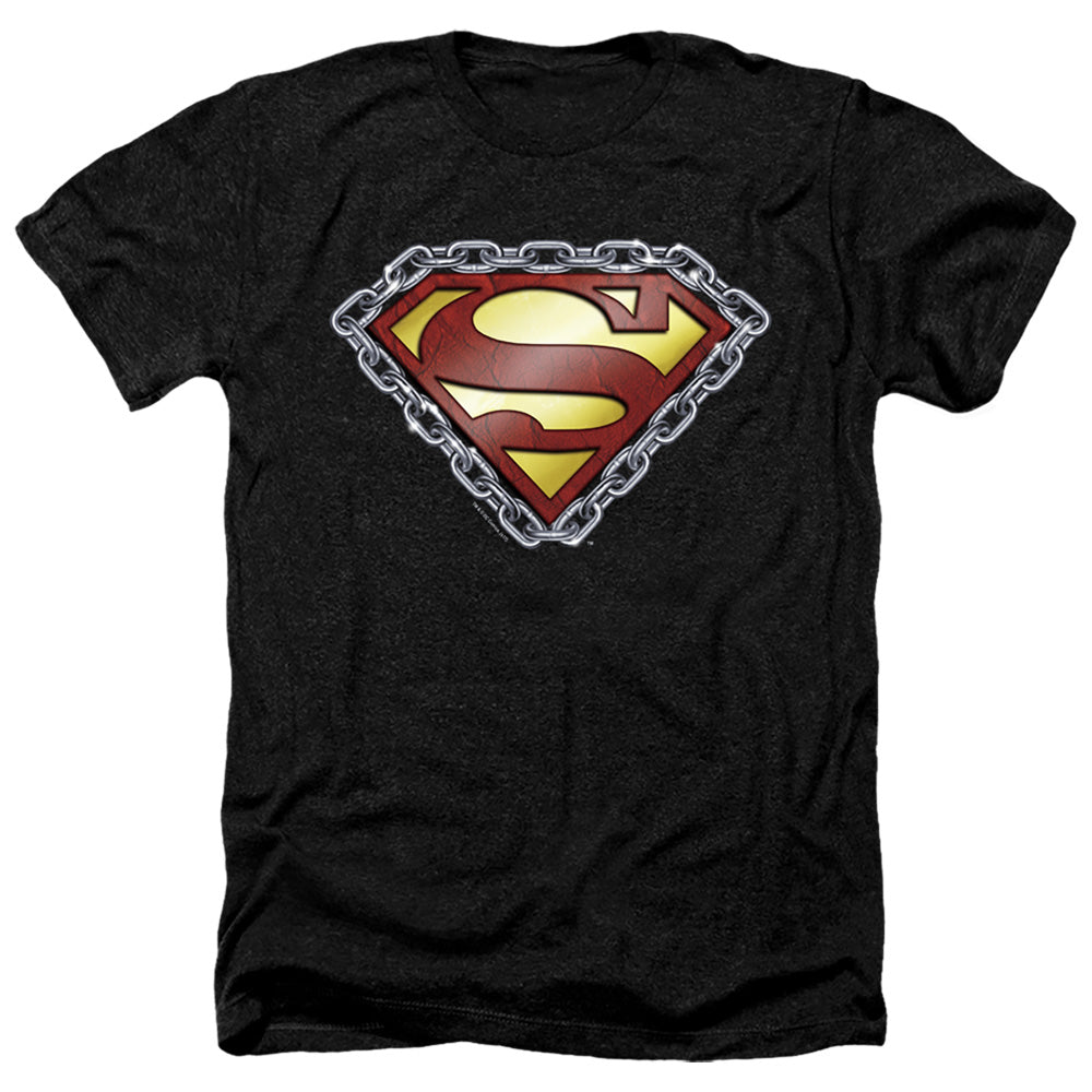 SUPERMAN/CHAINED SHIELD - ADULT HEATHER - BLACK
