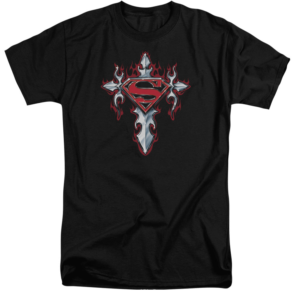 SUPERMAN/GOTHIC STEEL LOGO - S/S ADULT TALL 18/1 - BLACK