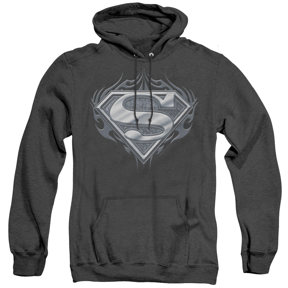 SUPERMAN/BIKER METAL - ADULT HEATHER HOODIE - BLACK